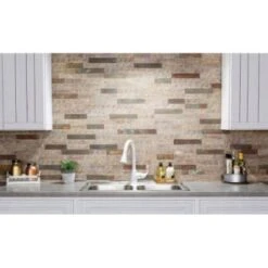 Aspect Metal Distressed Peel & Stick Backsplash In Ivory Patina, Package Of 3 -Whirlpool Shop 149855 3 w LifestyleImage BUS Lg