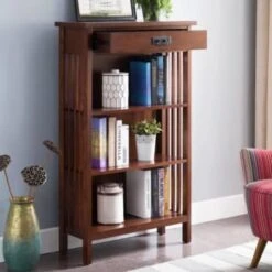 Leick Home One Drawer Mantel Height 3 Shelf Bookcase,slatted Sides,mission Oak -Whirlpool Shop 183568 w DetailedProductView19 Lg