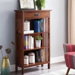 Leick Home One Drawer Mantel Height 3 Shelf Bookcase,slatted Sides,mission Oak -Whirlpool Shop 183568 w DetailedProductView4 Lg