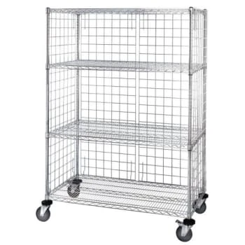 Quantum Storage Systems® Chrome Wire 3 Sided 4 Shelf Cart With Enclosure Panels 18wx36lx63h 3 Quantum Storage Systems® Chrome Wire 3 Sided 4 Shelf Cart With Enclosure Panels 18wx36lx63h