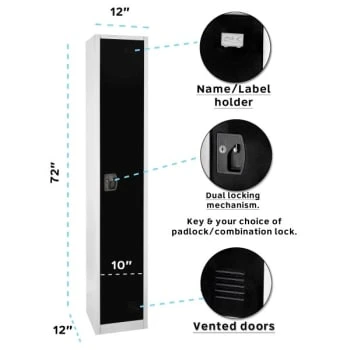 Adir Office 72 In. X 12 In. Steel Single Tier Key Lock Locker Black 9 Adir Office 72 In. X 12 In. Steel Single Tier Key Lock Locker Black - Image 7