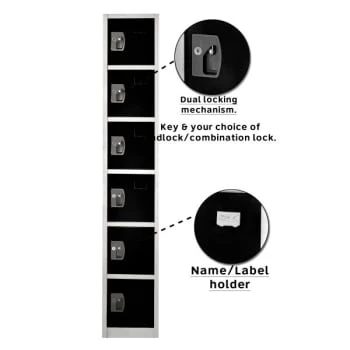 Adir Office 72 In. X 12 In. 6-Compartment Steel Key Lock Locker Black 5 Adir Office 72 In. X 12 In. 6-Compartment Steel Key Lock Locker Black - Image 3