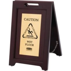 Rubbermaid Brown/Brass 2-Sided Multi-Lingual Wet Floor Sign