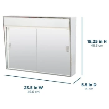Zenith 24.38 In. X 19.5 In. Lighted Sliding Door Surface-Mount Medicine Cabinet In Chrome 5 Zenith 24.38 In. X 19.5 In. Lighted Sliding Door Surface-Mount Medicine Cabinet In Chrome - Image 3