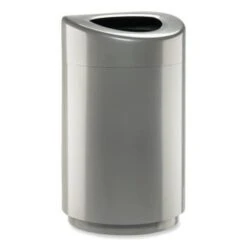 Safco Open Top Round Waste Receptacle, Steel, 30 Gal, Silver