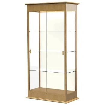 Ghent Waddell Varsity Lighted Carmel Oak Case W/sliding Door/plaque Fabric Back 3 Ghent Waddell Varsity Lighted Carmel Oak Case W/sliding Door/plaque Fabric Back
