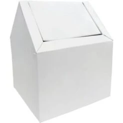 GENERIC 9" White Sanitary Napkin Floor Receptacle Double Entry Swing Top Metal