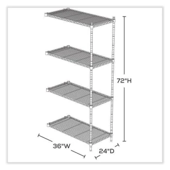 Safco 4-Shelf Industrial Add-On Unit, 36"w X 24"d X 72"h, Metallic Gray 6 Safco 4-Shelf Industrial Add-On Unit, 36"w X 24"d X 72"h, Metallic Gray - Image 4