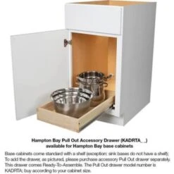 Hampton Bay Hampton Assembled 27x34.5x24 " Base Kitchen Cabinet, M Oak, Glides 15 Hampton Bay Hampton Assembled 27x34.5x24 " Base Kitchen Cabinet, M Oak, Glides -Whirlpool Shop 331475 DetailedProductView6 Lg