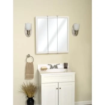 Zenith 24w X 26" Surface Mount White Tri-View Wood Mirrored Medicine Cabinet 5 Zenith 24w X 26" Surface Mount White Tri-View Wood Mirrored Medicine Cabinet - Image 3