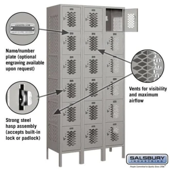 Salsbury Industries® Gray-Six Tier Box-Vented Metal Locker 6 Feet Highx15inches 4 Salsbury Industries® Gray-Six Tier Box-Vented Metal Locker 6 Feet Highx15inches - Image 2
