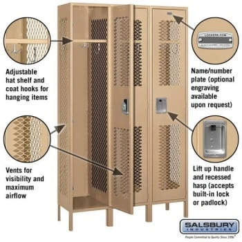 Salsbury Industries® Tan Single Tier Vented Metal Locker 6 Feet X 15 Inches 4 Salsbury Industries® Tan Single Tier Vented Metal Locker 6 Feet X 15 Inches - Image 2