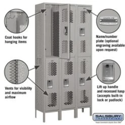 Salsbury Industries® Gray Double Tier Vented Metal Locker 6 Feet Highx12 Inches 7 Salsbury Industries® Gray Double Tier Vented Metal Locker 6 Feet Highx12 Inches -Whirlpool Shop 621076 w DetailedProductView1 Lg