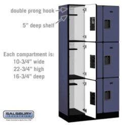 Salsbury Industries® Blue Triple Tier-Wood Locker 6 Feet High X 18 Inches -Whirlpool Shop 621078 w DetailedProductView2 Lg