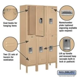Salsbury Industries® Tan Double Tier Standard Metal Locker 5 Feet X 12 Inches 6 Salsbury Industries® Tan Double Tier Standard Metal Locker 5 Feet X 12 Inches -Whirlpool Shop 621094 w DetailedProductView1 Lg