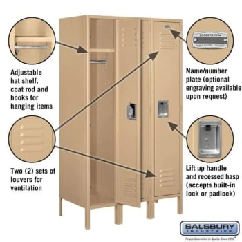 Salsbury Industries® Tan-Single Tier Standard Metal Locker 5 Feet X 18 Inches 4 Salsbury Industries® Tan-Single Tier Standard Metal Locker 5 Feet X 18 Inches - Image 2