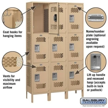 Salsbury Industries® Tan-Triple Tier Vented Metal Locker 6 Feet X 15inches 4 Salsbury Industries® Tan-Triple Tier Vented Metal Locker 6 Feet X 15inches - Image 2