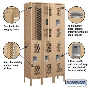 Salsbury Industries® Tan-Double Tier Vented Metal Locker-6 Feet X 15 Inches 4 Salsbury Industries® Tan-Double Tier Vented Metal Locker-6 Feet X 15 Inches - Image 2