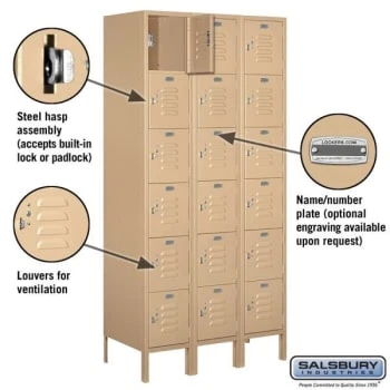 Salsbury Industries® 6 Ft. X 18 In. 6-Tier Box Locker (Tan) 4 Salsbury Industries® 6 Ft. X 18 In. 6-Tier Box Locker (Tan) - Image 2