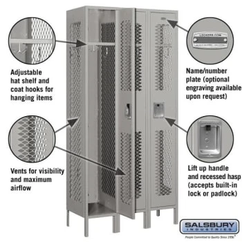 Salsbury Industries® Gray-Single Tier Vented Metal Locker 6 Feet X15 Inches 4 Salsbury Industries® Gray-Single Tier Vented Metal Locker 6 Feet X15 Inches - Image 2