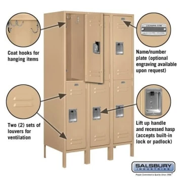 Salsbury Industries® Tan-Double Tier Standard Metal Locker 5 Feet X 18 Inches 4 Salsbury Industries® Tan-Double Tier Standard Metal Locker 5 Feet X 18 Inches - Image 2