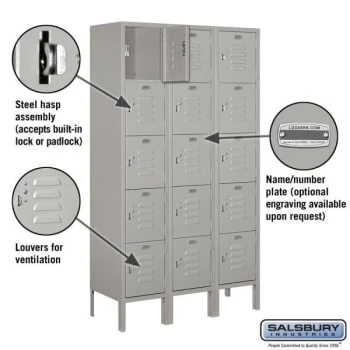 Salsbury Industries® Gray-Five Tier Box-Standard Metal Locker-5 Feet X 12inches 4 Salsbury Industries® Gray-Five Tier Box-Standard Metal Locker-5 Feet X 12inches - Image 2