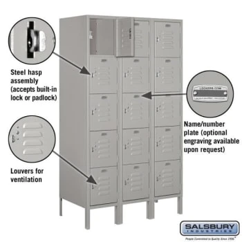 Salsbury Industries® Gray-Five Tier Box-Standard Metal Locker 5 Feet X 18inches 4 Salsbury Industries® Gray-Five Tier Box-Standard Metal Locker 5 Feet X 18inches - Image 2