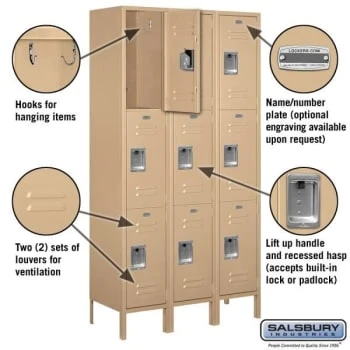 Salsbury Industries® Triple Tier-Tan-Standard Metal Locker 6 Feet X 15 Inches 4 Salsbury Industries® Triple Tier-Tan-Standard Metal Locker 6 Feet X 15 Inches - Image 2