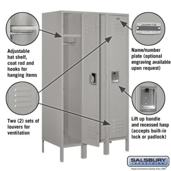 Salsbury Industries® Gray- Single Tier Standard Metal Locker-5 Feet X 18 Inches 4 Salsbury Industries® Gray- Single Tier Standard Metal Locker-5 Feet X 18 Inches - Image 2
