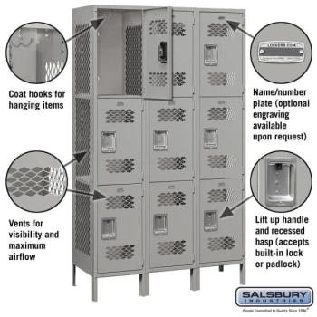Salsbury Industries® Gray-Triple Tier Vented Metal Locker 6 Feet X 18 Inches 4 Salsbury Industries® Gray-Triple Tier Vented Metal Locker 6 Feet X 18 Inches - Image 2