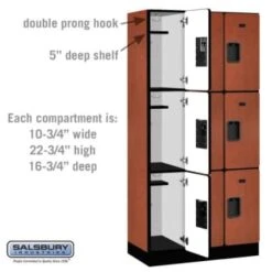 Salsbury Industries® Cherry-Triple Tier Designer Wood Locker 6 Feet X 18 Inches -Whirlpool Shop 621364 w DetailedProductView2 Lg