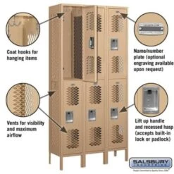 Salsbury Industries® Tan Double Tier Vented Metal Locker 6 Feet X 12 Inches -Whirlpool Shop 621403 w DetailedProductView1 Lg