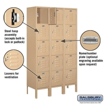 Salsbury Industries® Tan- Five Tier Box Style-Metal Locker 5 Feet X 12inches 4 Salsbury Industries® Tan- Five Tier Box Style-Metal Locker 5 Feet X 12inches - Image 2