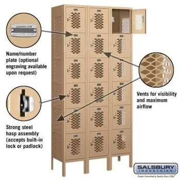 Salsbury Industries® Tan Six Tier Box Vented Metal Locker 6 Feet X 12 Inches 4 Salsbury Industries® Tan Six Tier Box Vented Metal Locker 6 Feet X 12 Inches - Image 2