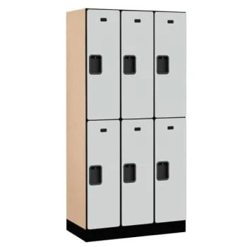 Salsbury Industries® Designer Two Tier Wood Locker, Gray, 3-Wide 3 Salsbury Industries® Designer Two Tier Wood Locker, Gray, 3-Wide