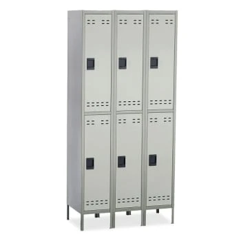 Safco® Gray Steel Double-Tier Two-Tone 3-Column Locker With Leg 78 X 36 X 18inch 3 Safco® Gray Steel Double-Tier Two-Tone 3-Column Locker With Leg 78 X 36 X 18inch