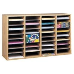 Safco® 36-Compartment Oak Adjustable Wood Literature Organizer