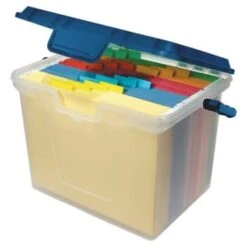 Office Depot® Clear/navy Blue Portable File Box
